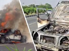 Batala Highway ‘ਤੇ ਅੱਗ ਦਾ ਗੋਲਾ ਬਣੀ ਚਲਦੀ ਗੱਡੀ, ਚਾਲਕ ਨੇ ਛਾਲ ਮਾਰ ਕੇ ਬਚਾਈ ਜਾਨ