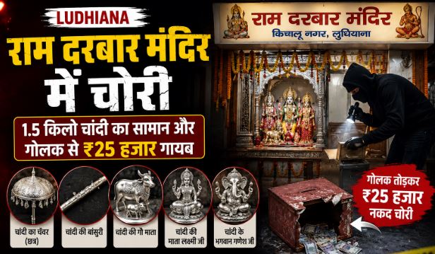 Ludhiana Temple Theft: राम दरबार मंदिर में चोरी, 1.5 किलो चांदी का सामान और गोलक से ₹25 हजार गायब Temple Theft News Collage