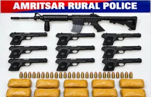 Amritsar में तस्करी के 2 नेटवर्क का पर्दाफाश, 4 गिरफ्तार; M-16 समेत 10 हथियार और 15 किलो अफीम बरामद